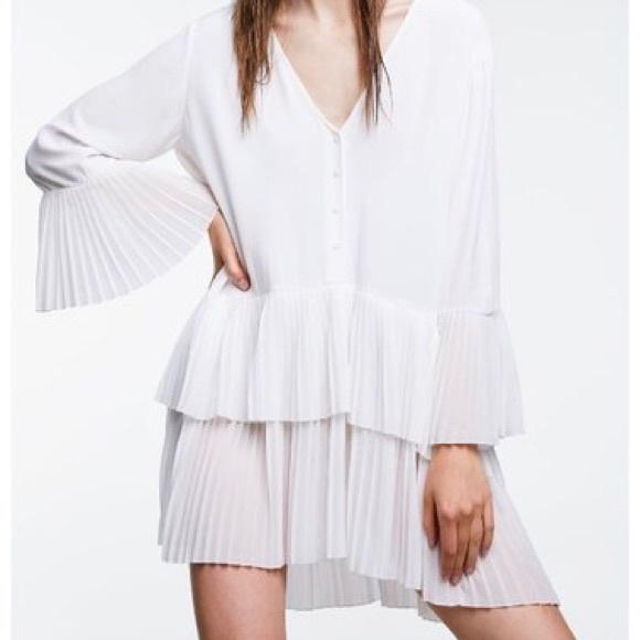 Zara Tops - Zara Contrasting Pleated Dress Blouse Tunic